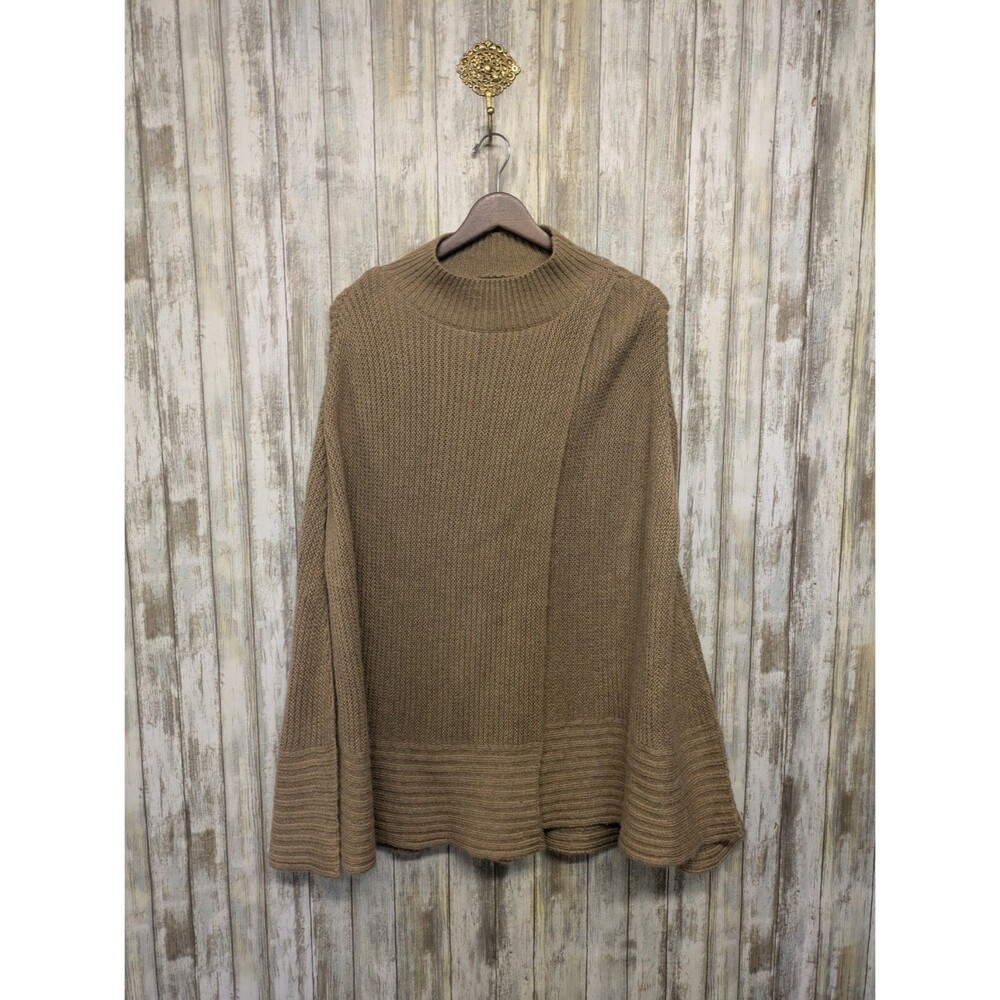 Lauren Ralph Lauren Tan Wool Blend Poncho Cape Draped Sweater Old Money Size S/M